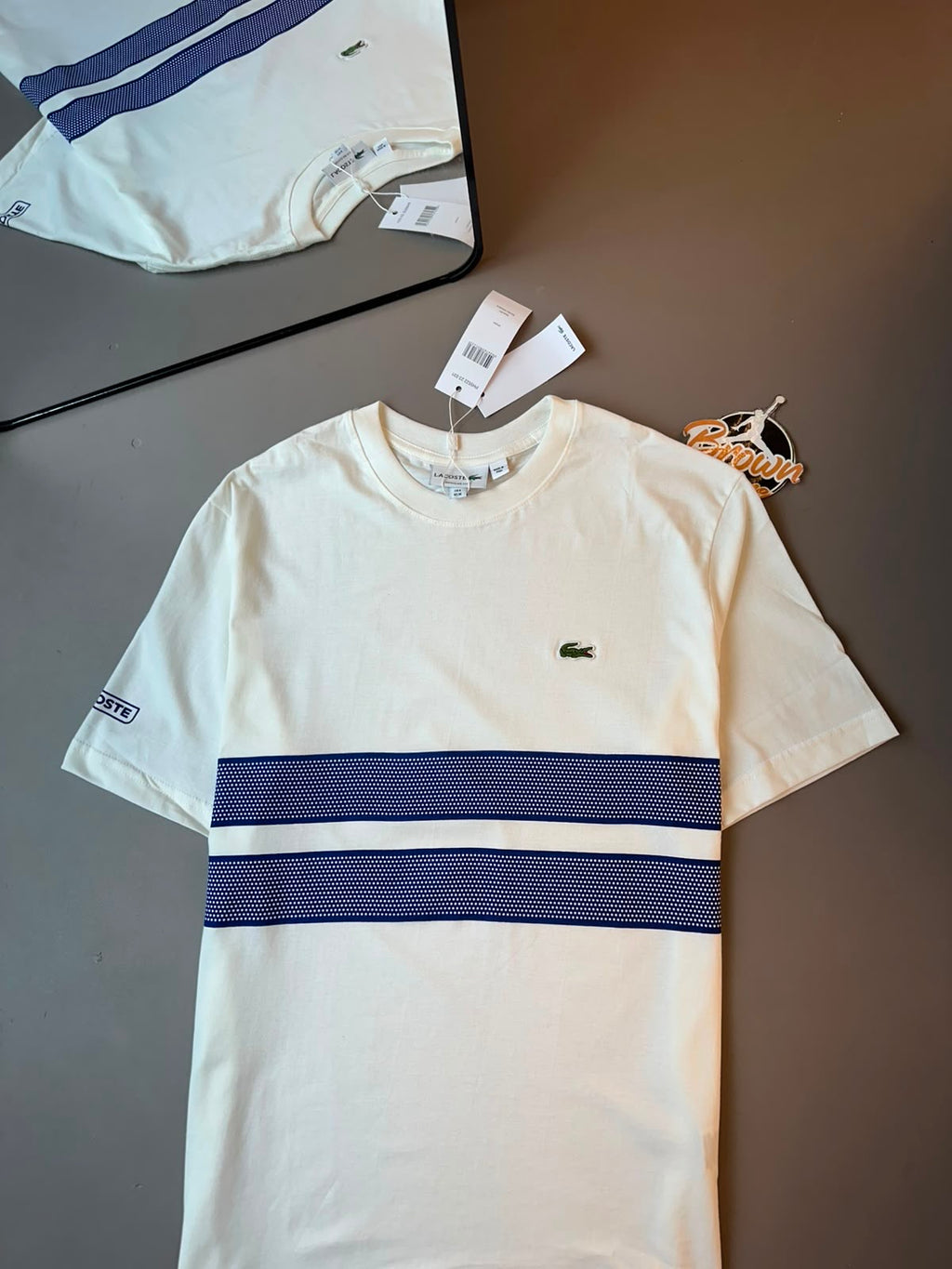 CAMISETA LACOSTE SPORT FAIXA DUPLA BRANCA