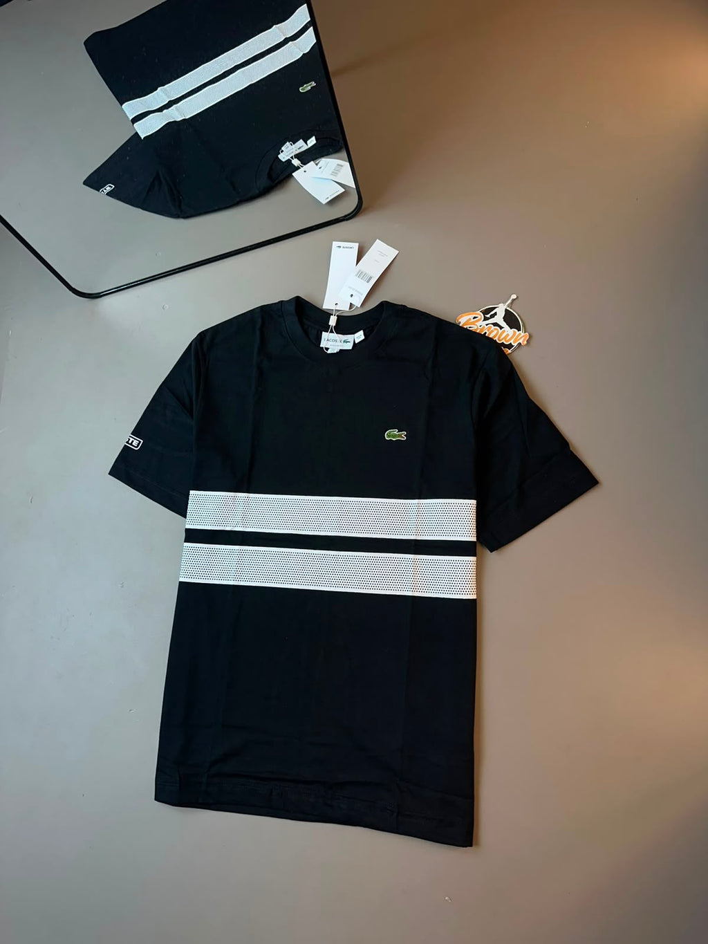 CAMISETA LACOSTE SPORT FAIXA DUPLA PRETA