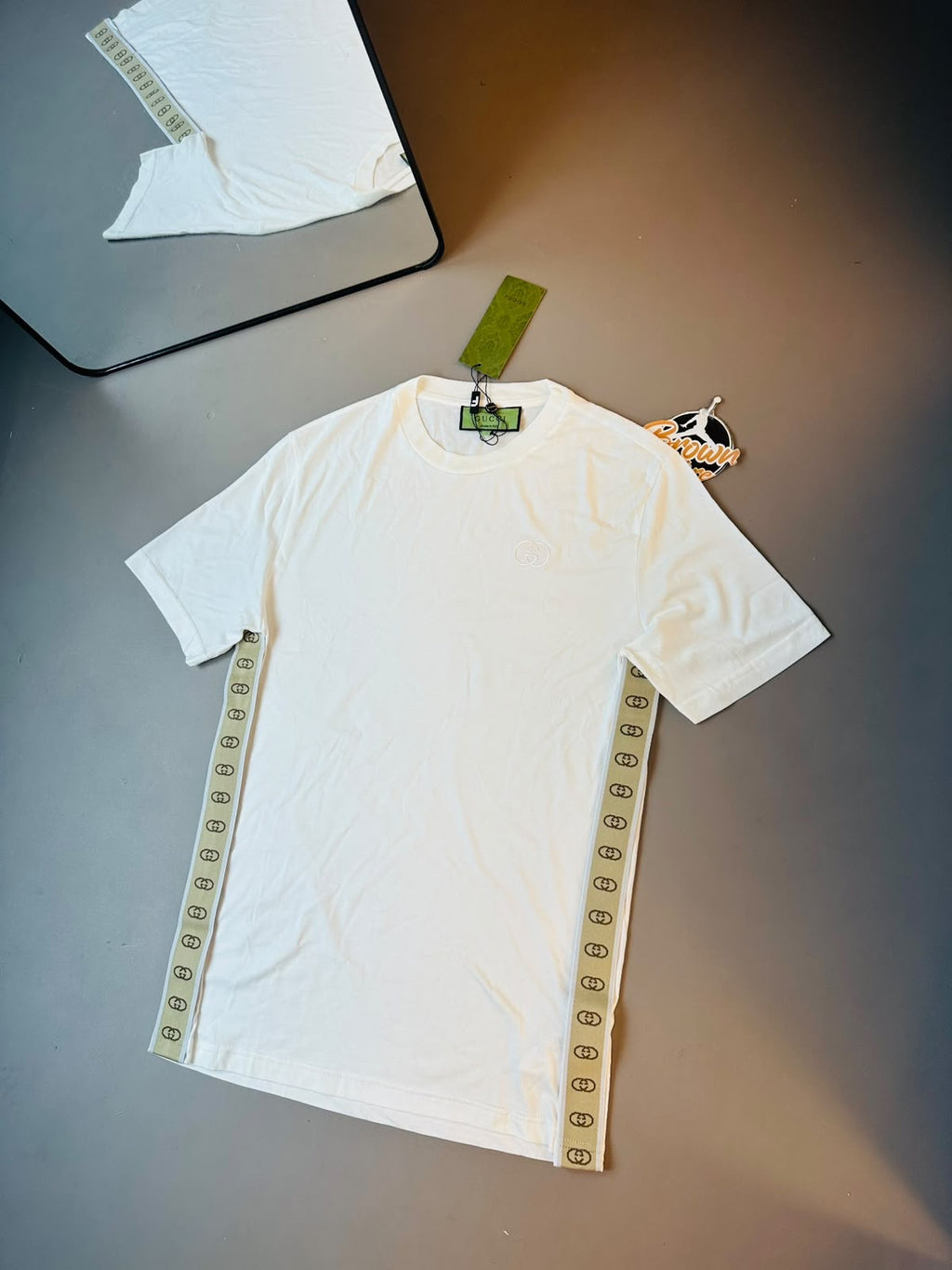 CAMISETA GUCCI IMPORTADA FAIXA LATERAL - BRANCA