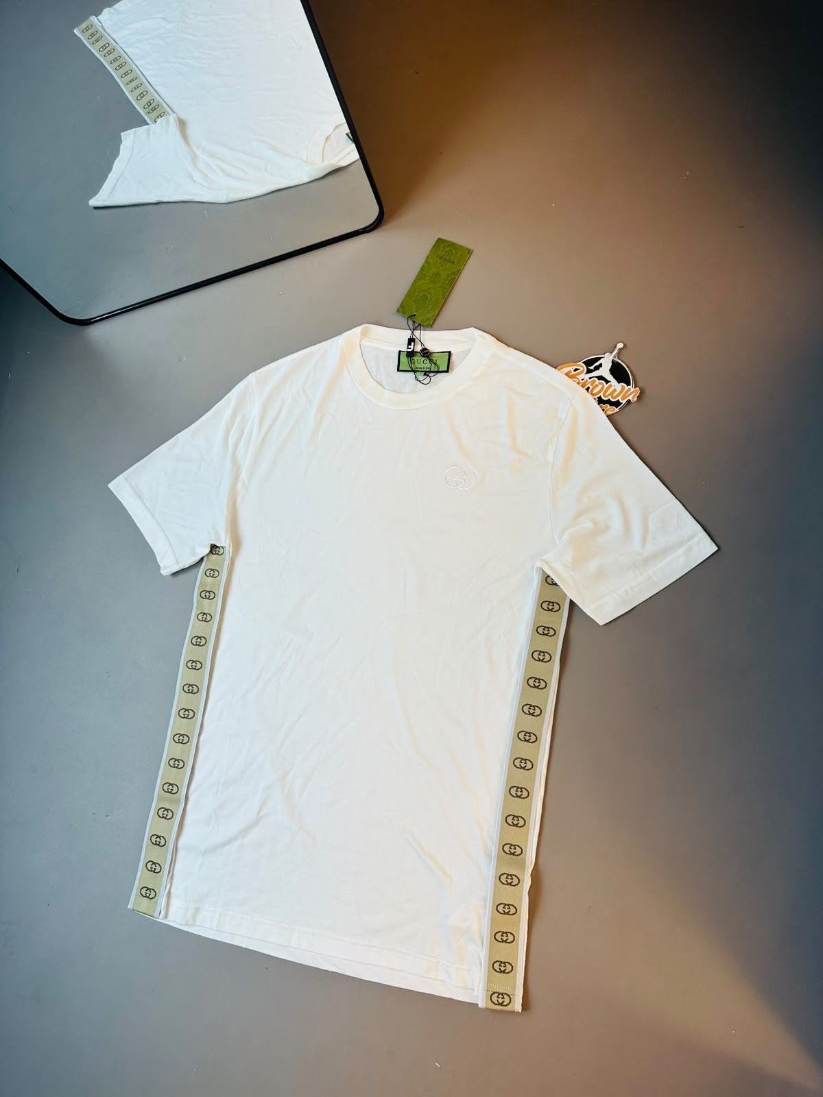 CAMISETA GUCCI IMPORTADA FAIXA LATERAL - BRANCA