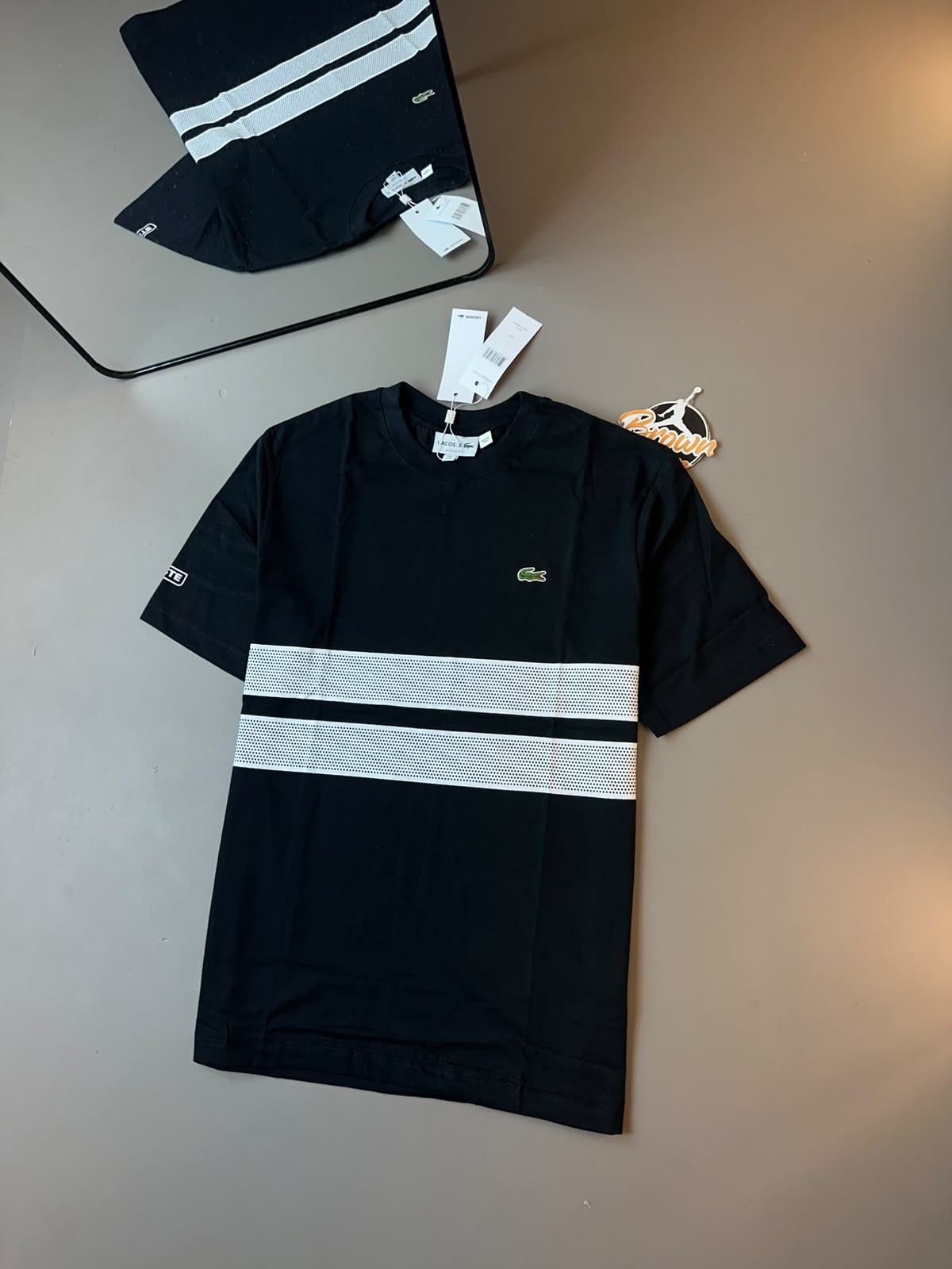CAMISETA LACOSTE SPORT FAIXA DUPLA PRETA