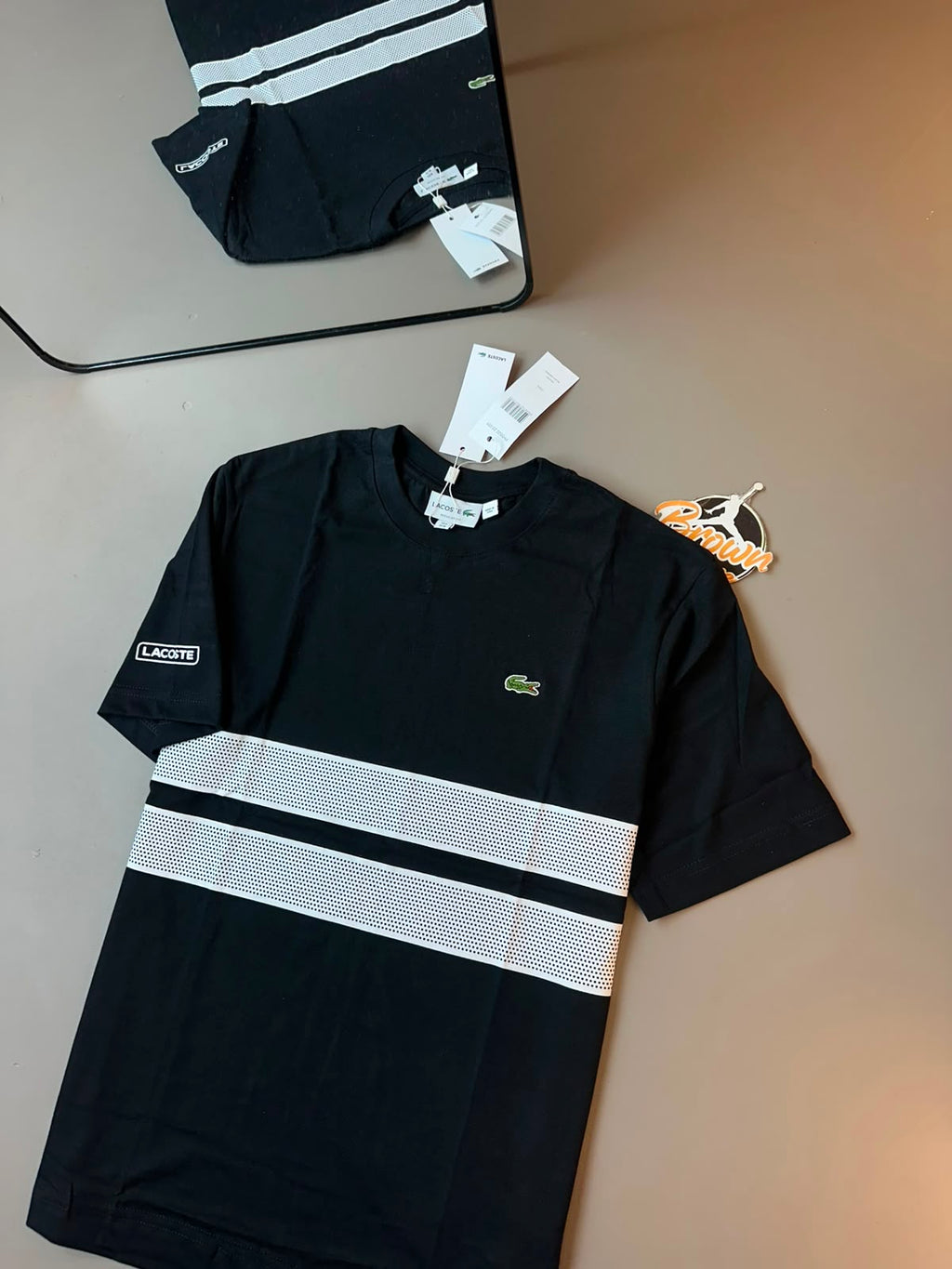 CAMISETA LACOSTE SPORT FAIXA DUPLA PRETA