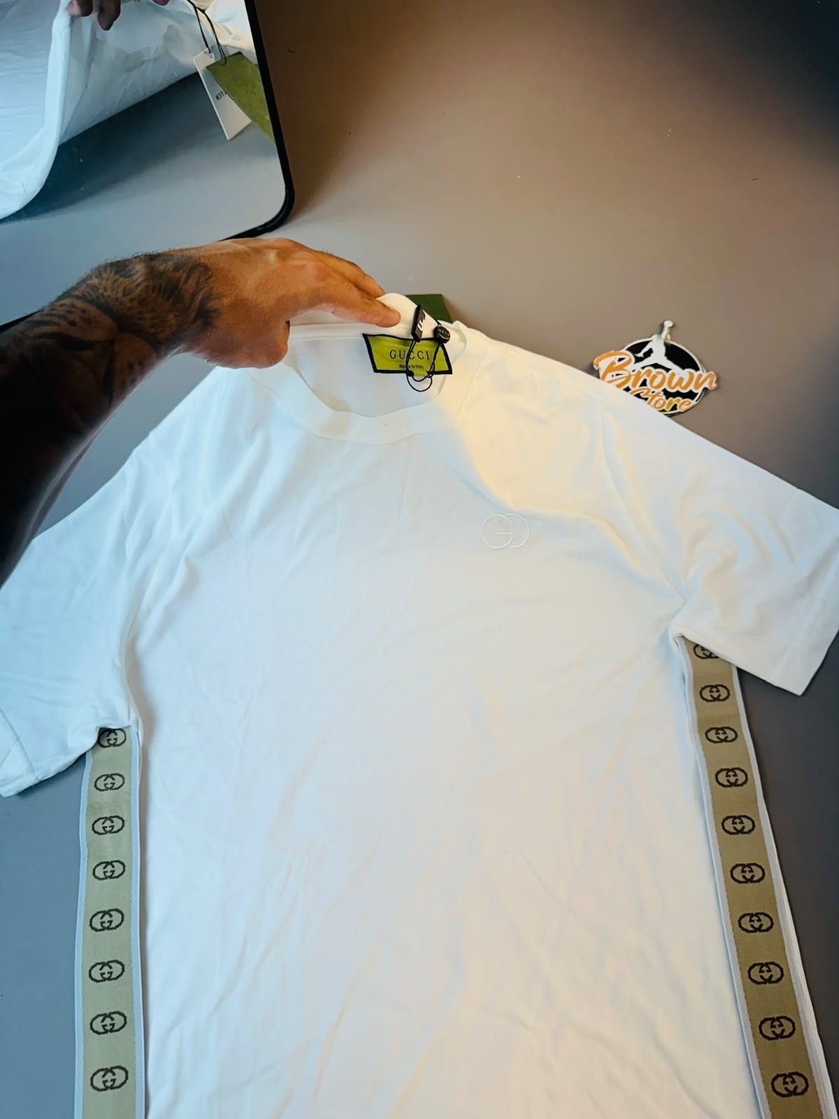 CAMISETA GUCCI IMPORTADA FAIXA LATERAL - BRANCA