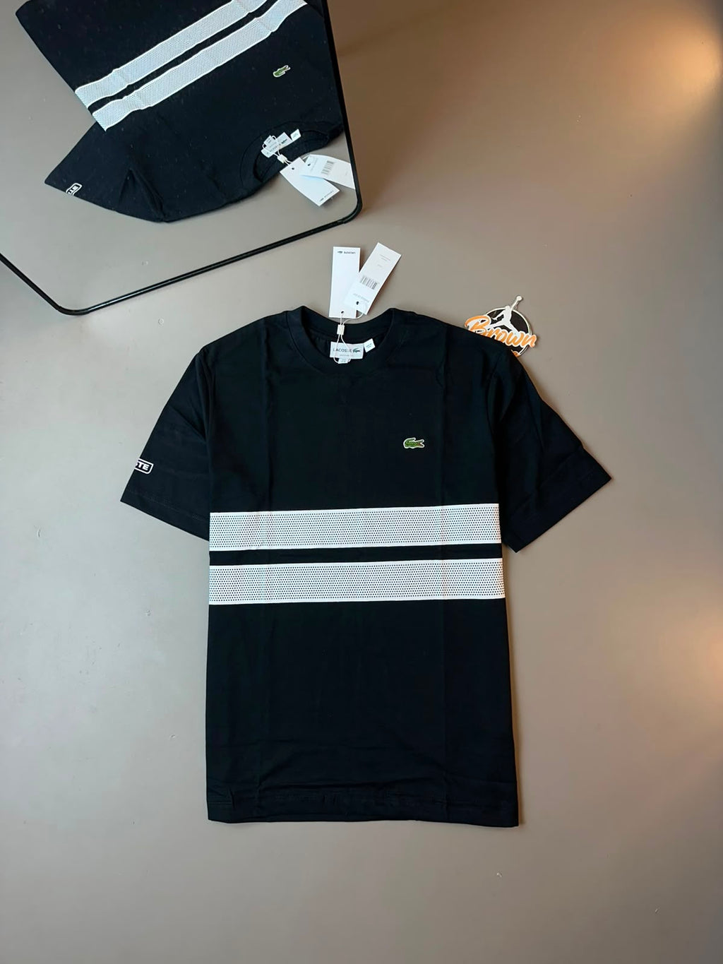 CAMISETA LACOSTE SPORT FAIXA DUPLA PRETA