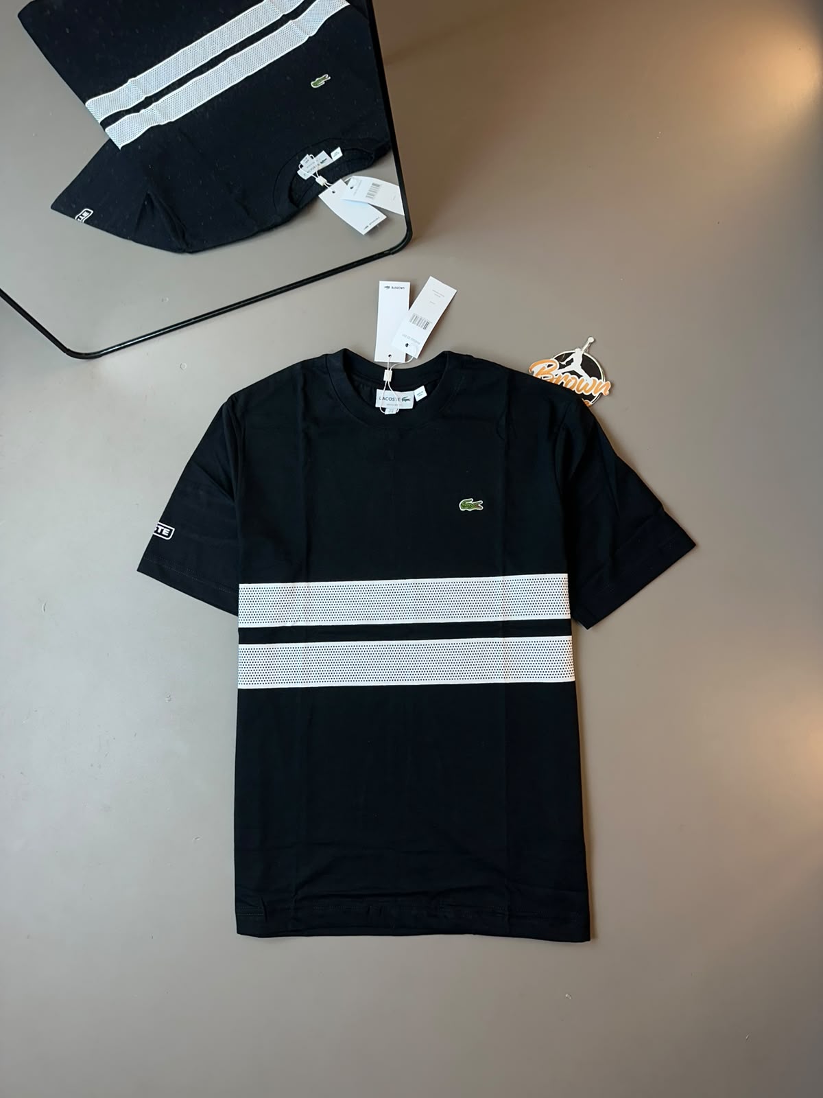 CAMISETA LACOSTE SPORT FAIXA DUPLA PRETA