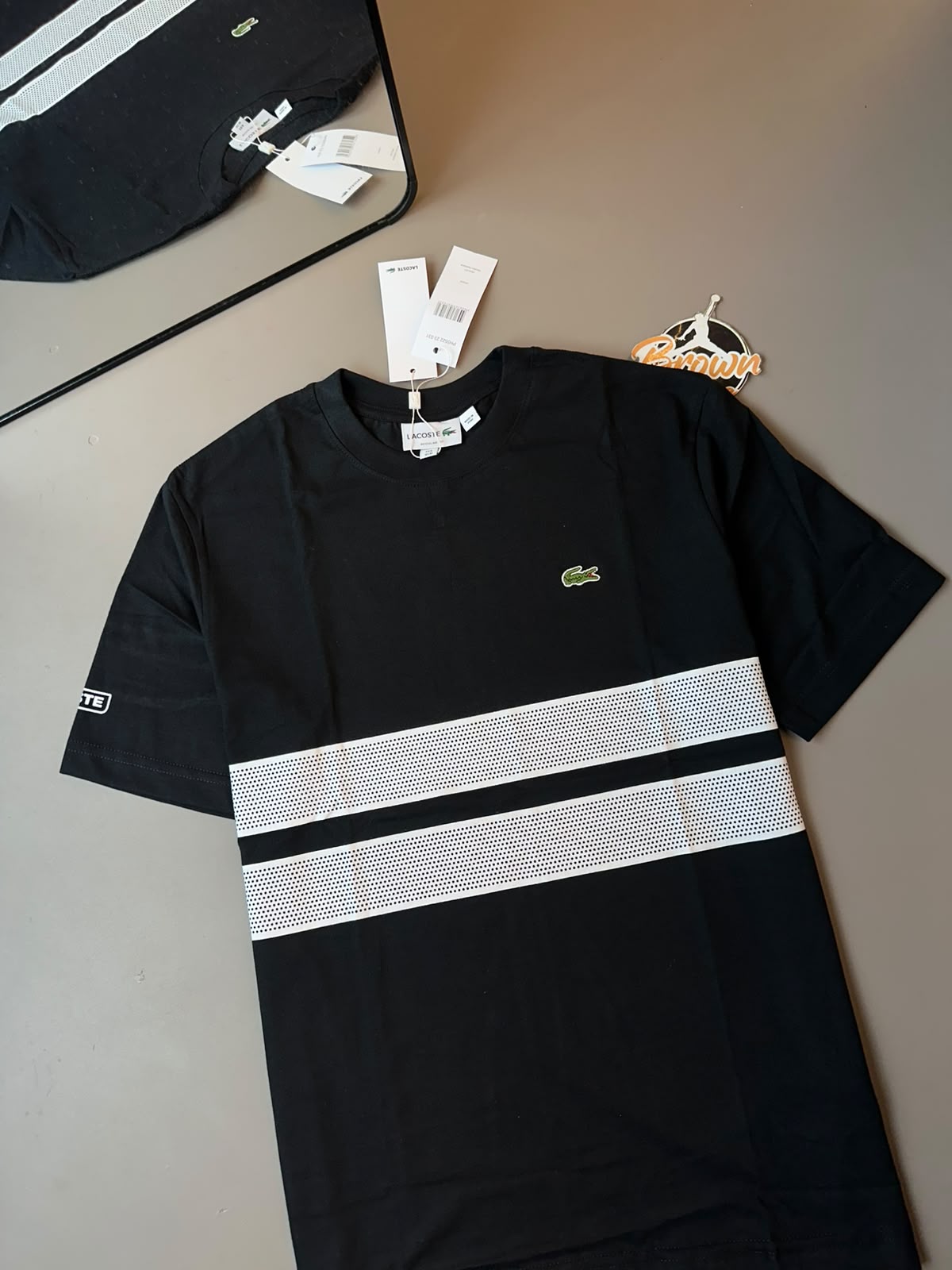CAMISETA LACOSTE SPORT FAIXA DUPLA PRETA